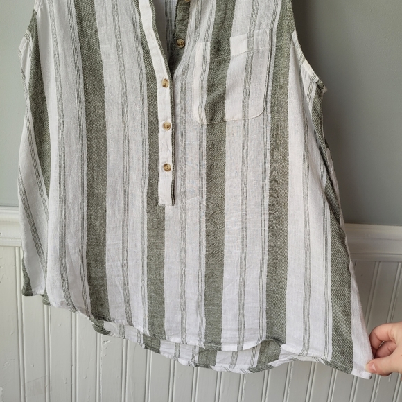 Linen/Lyocell Blend Sleeveless Striped Button Front Collar Henley Top Sz Small - Picture 4 of 10
